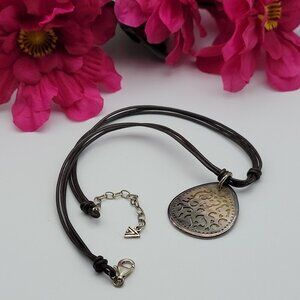 Silpada 925 Sterling Silver Carved Abalone Shell Pendant Cord Necklace 18" Adj.